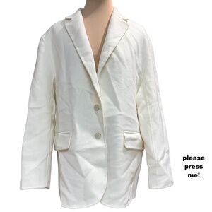 blazer BANANA REPUBLIC M/L white wool blend machine wash NWOT pockets boho indie